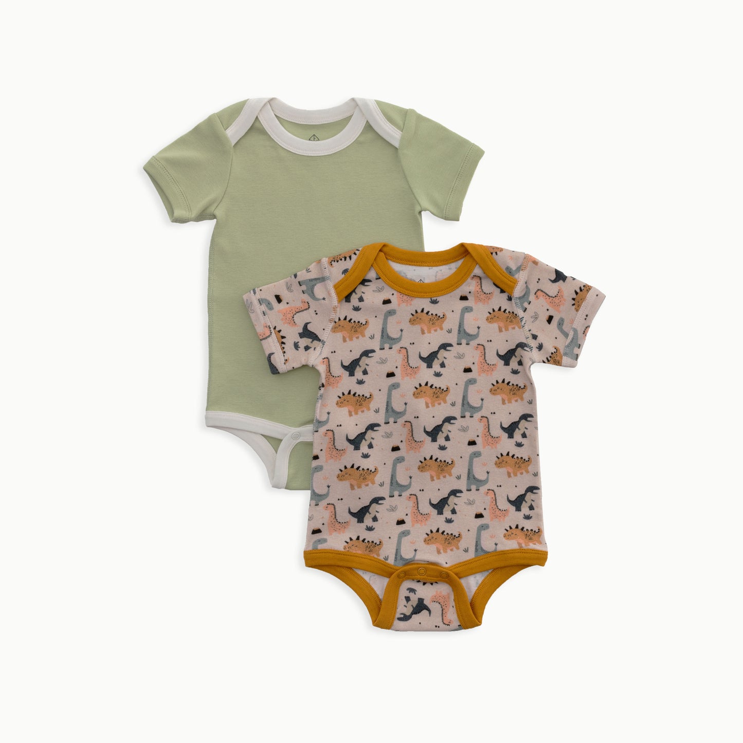 Baby Short Sleeve Bodysuit, 2-Pack | Dinosaur + Solid Green