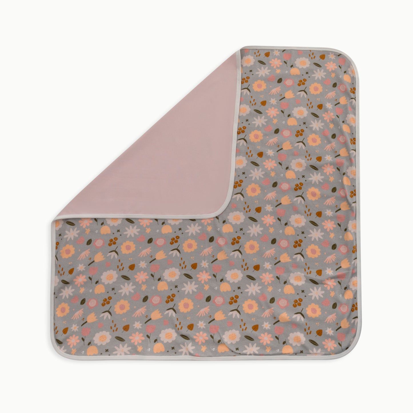 Organic Cotton Baby Double-Sided Blanket | Flowers + Solid Pink