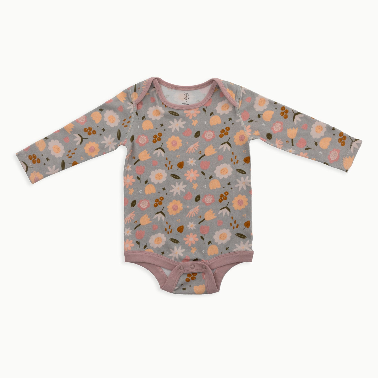 Baby Long Sleeve Bodysuit, 2-Pack | Flowers + Solid Pink