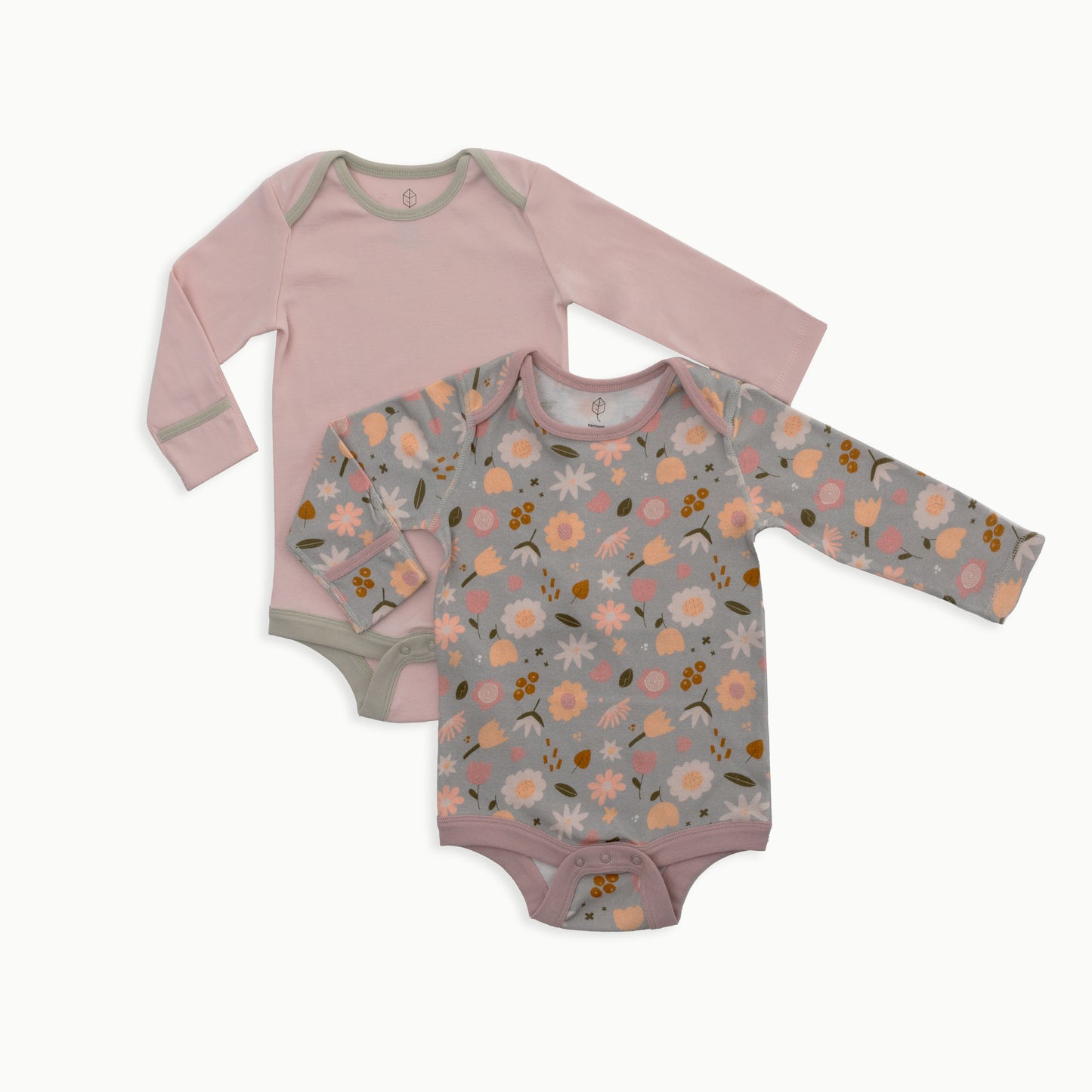 Baby Long Sleeve Bodysuit, 2-Pack | Flowers + Solid Pink