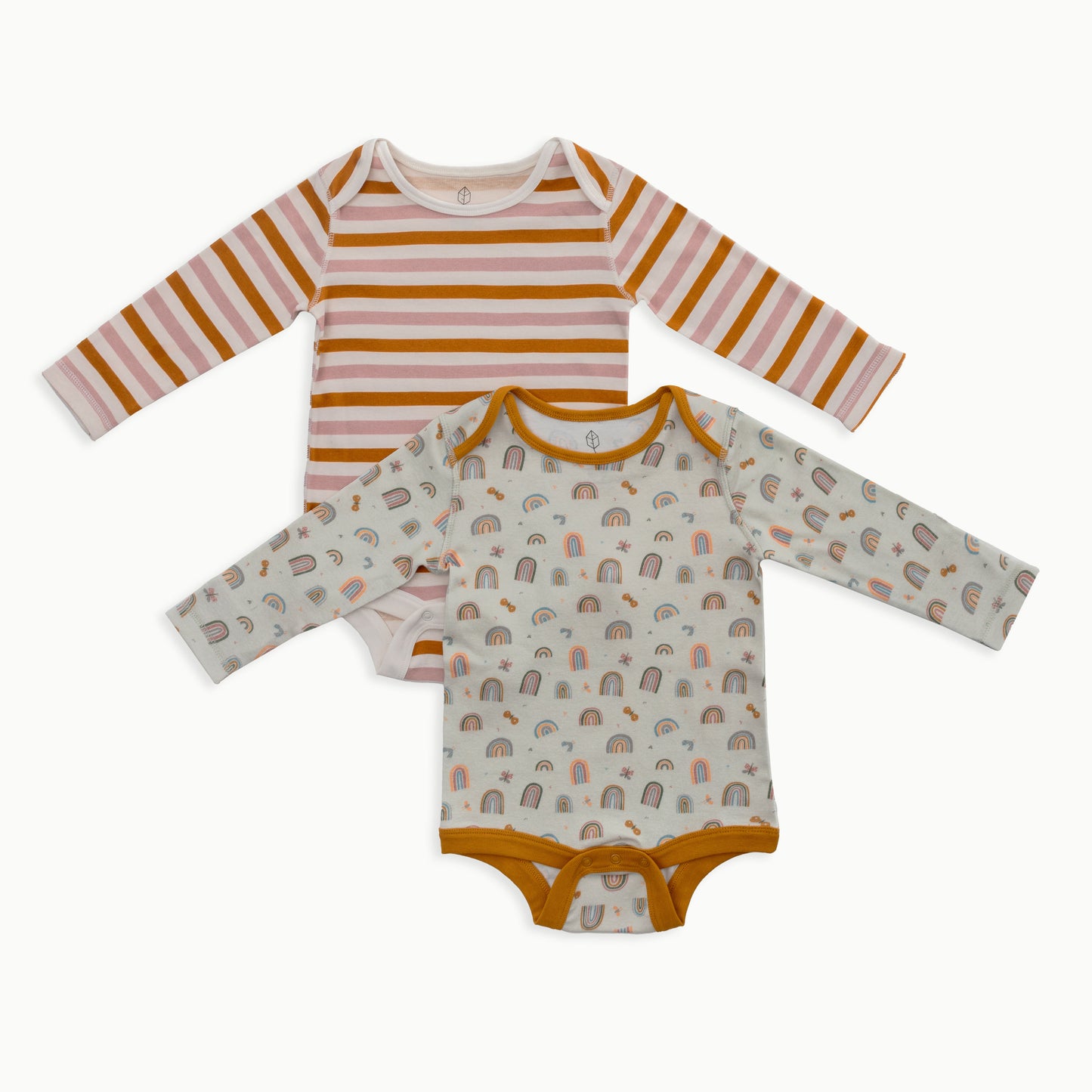 Organic Cotton Baby Long Sleeve Bodysuit, 2-Pack | Rainbows + Striped