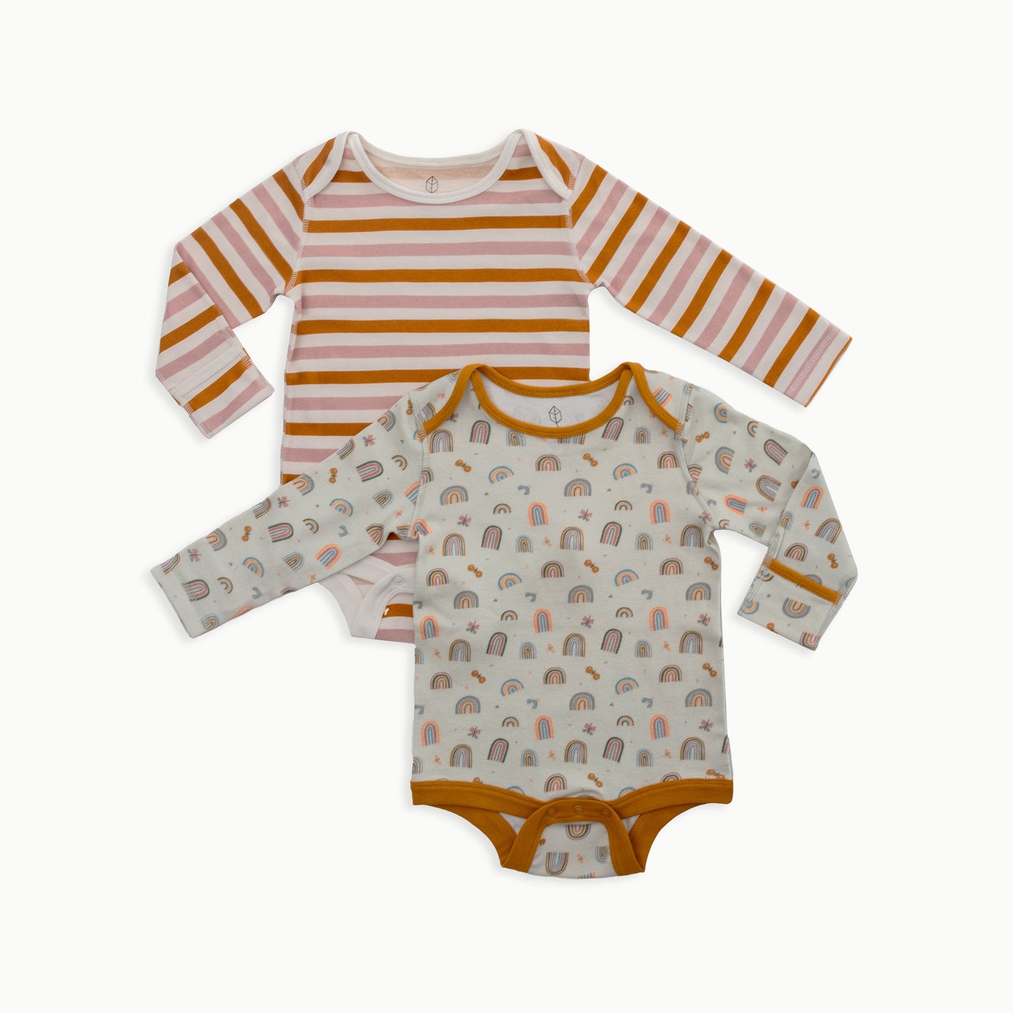 Organic Cotton Baby Long Sleeve Bodysuit, 2-Pack | Rainbows + Striped