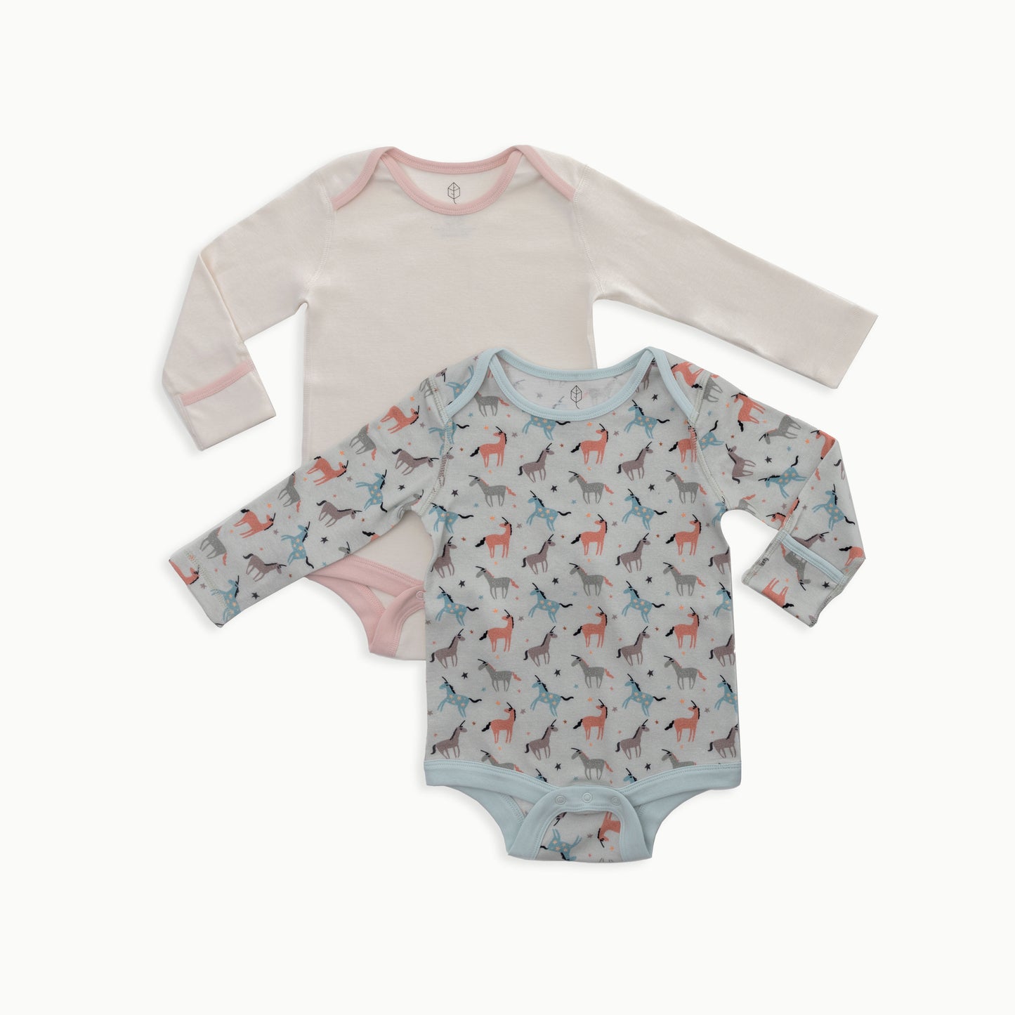 Organic Cotton Baby Long Sleeve Bodysuit, 2-Pack | Unicorns + Solid Cream