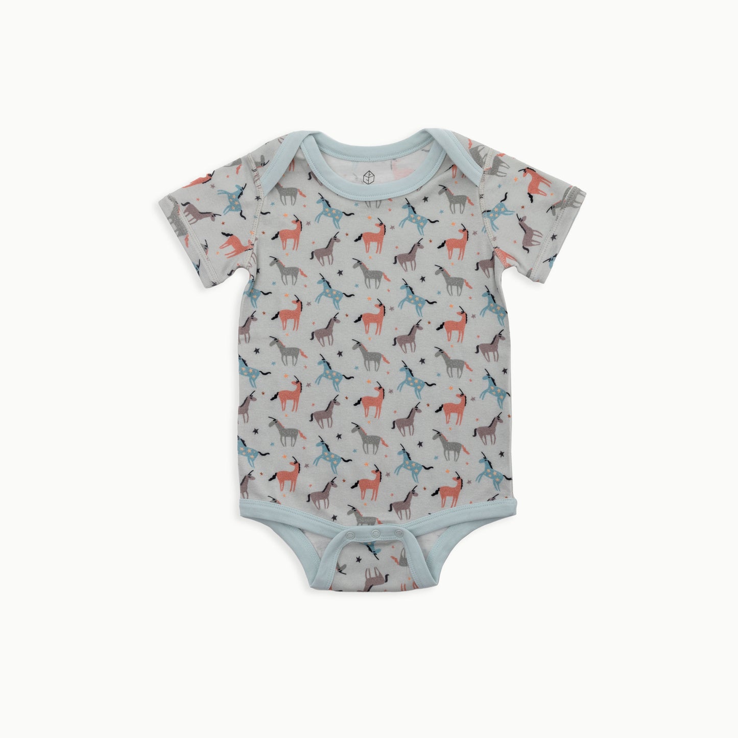 Organic Cotton Baby Short Sleeve Bodysuits, 2-Pack | Unicorns + Solid Cream