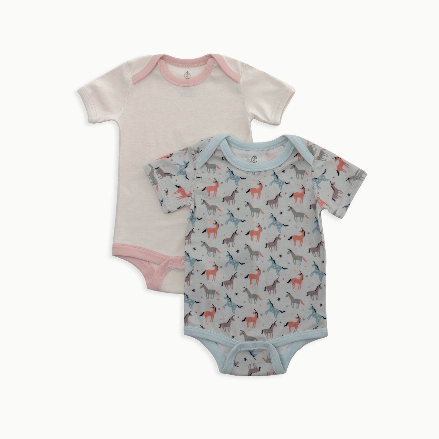 Organic Cotton Baby Short Sleeve Bodysuits, 2-Pack | Unicorns + Solid Cream