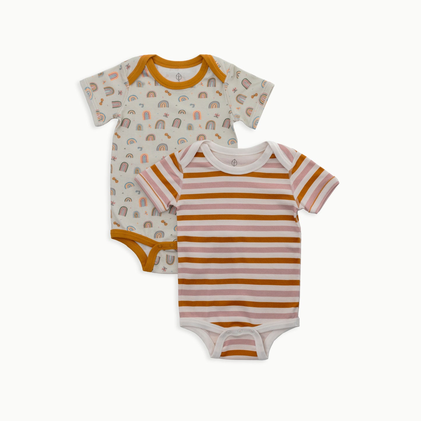 Organic Cotton Baby Short Sleeve Bodysuit, 2-Pack | Rainbows + Striped
