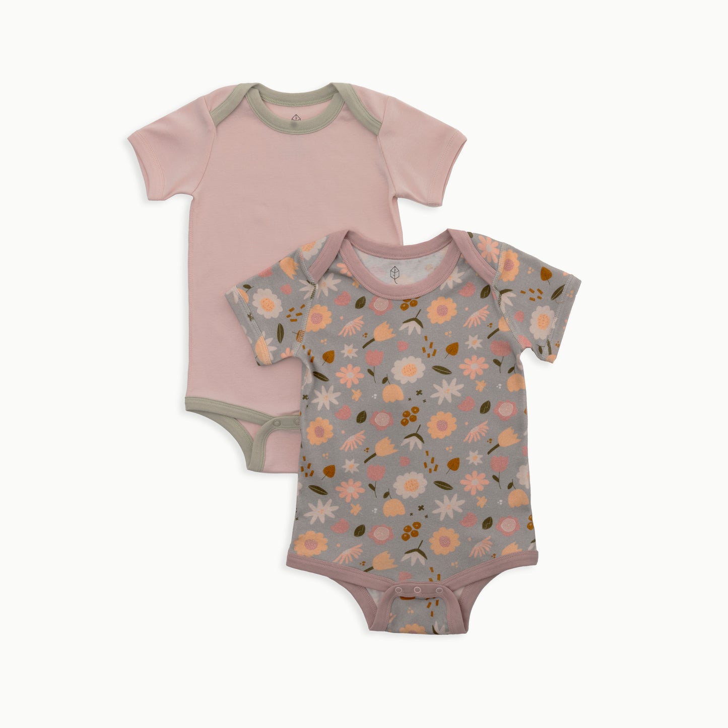 Baby Short Sleeve Bodysuit, 2-Pack | Flowers + Solid Pink