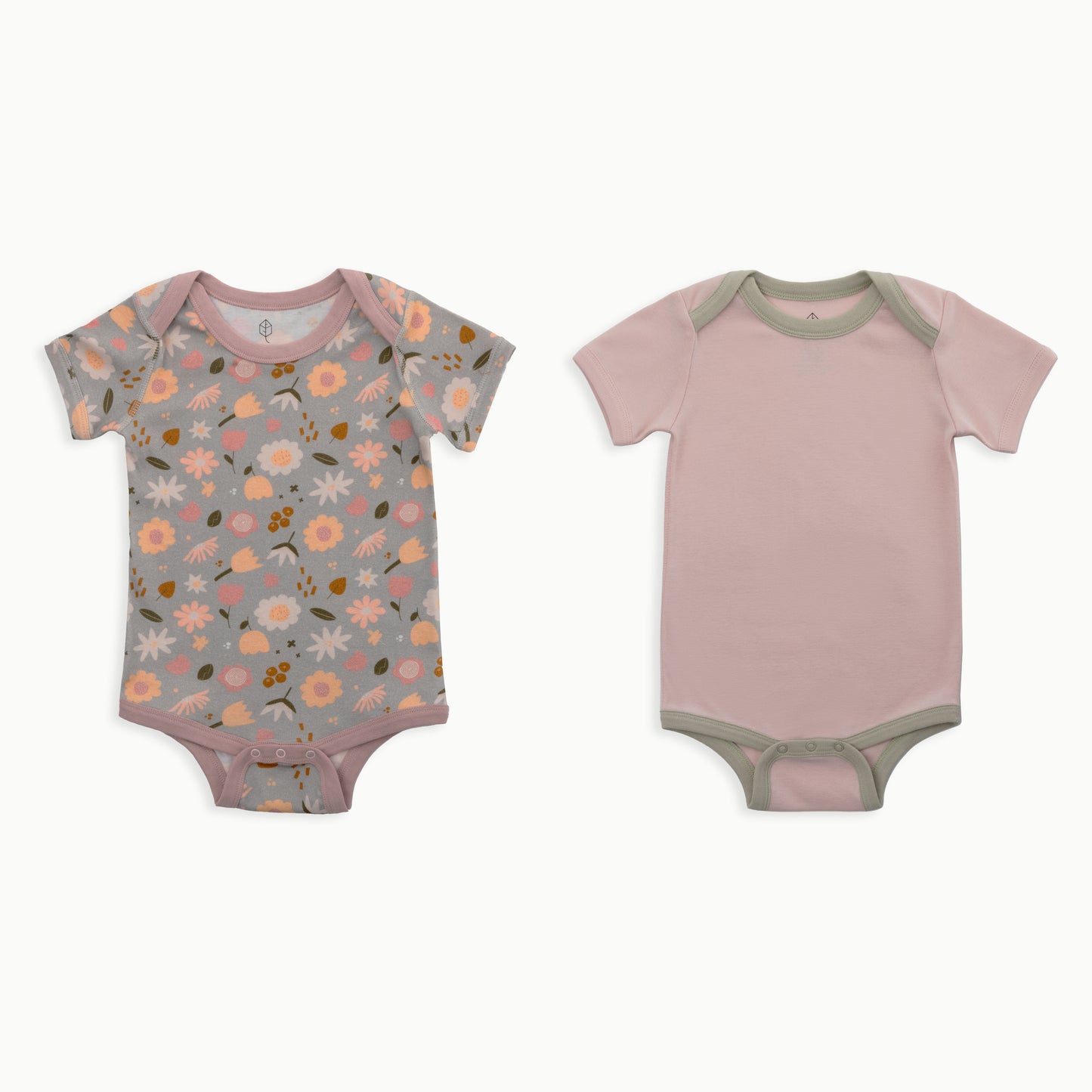 Baby Short Sleeve Bodysuit, 2-Pack | Flowers + Solid Pink