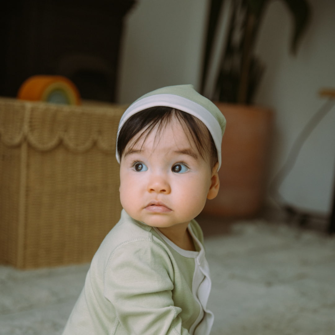 Organic Cotton Baby Knotted Hat | Striped + Solid Green