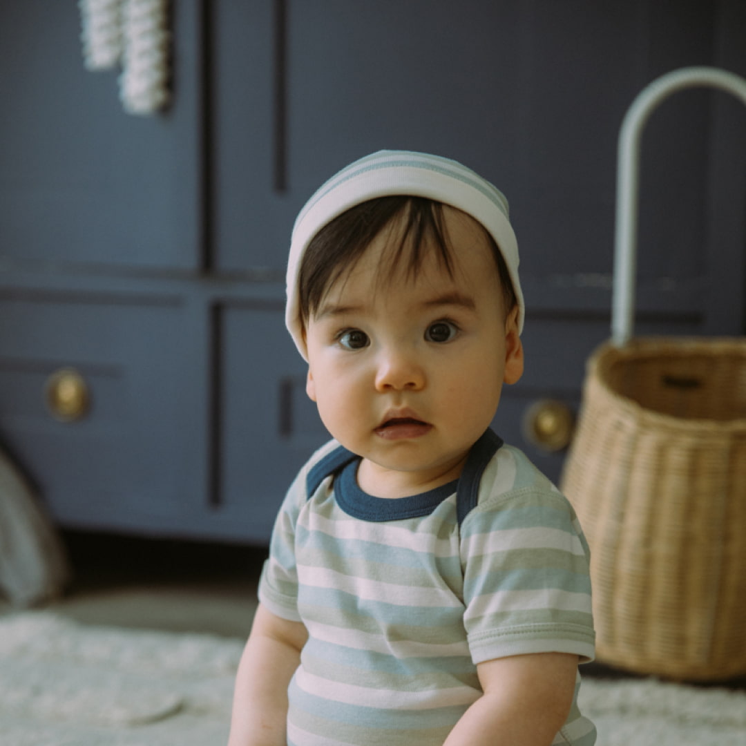Organic Cotton Baby Knotted Hat | Striped + Solid Green