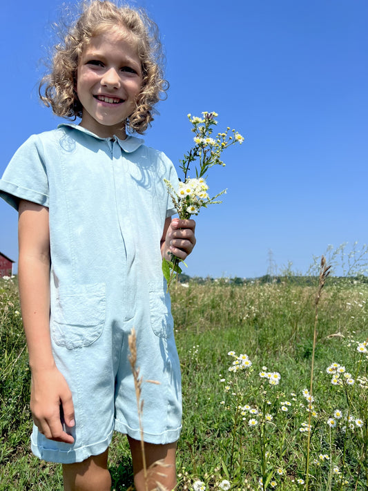 Organic Cotton Birch Romper in Sleepy Blue