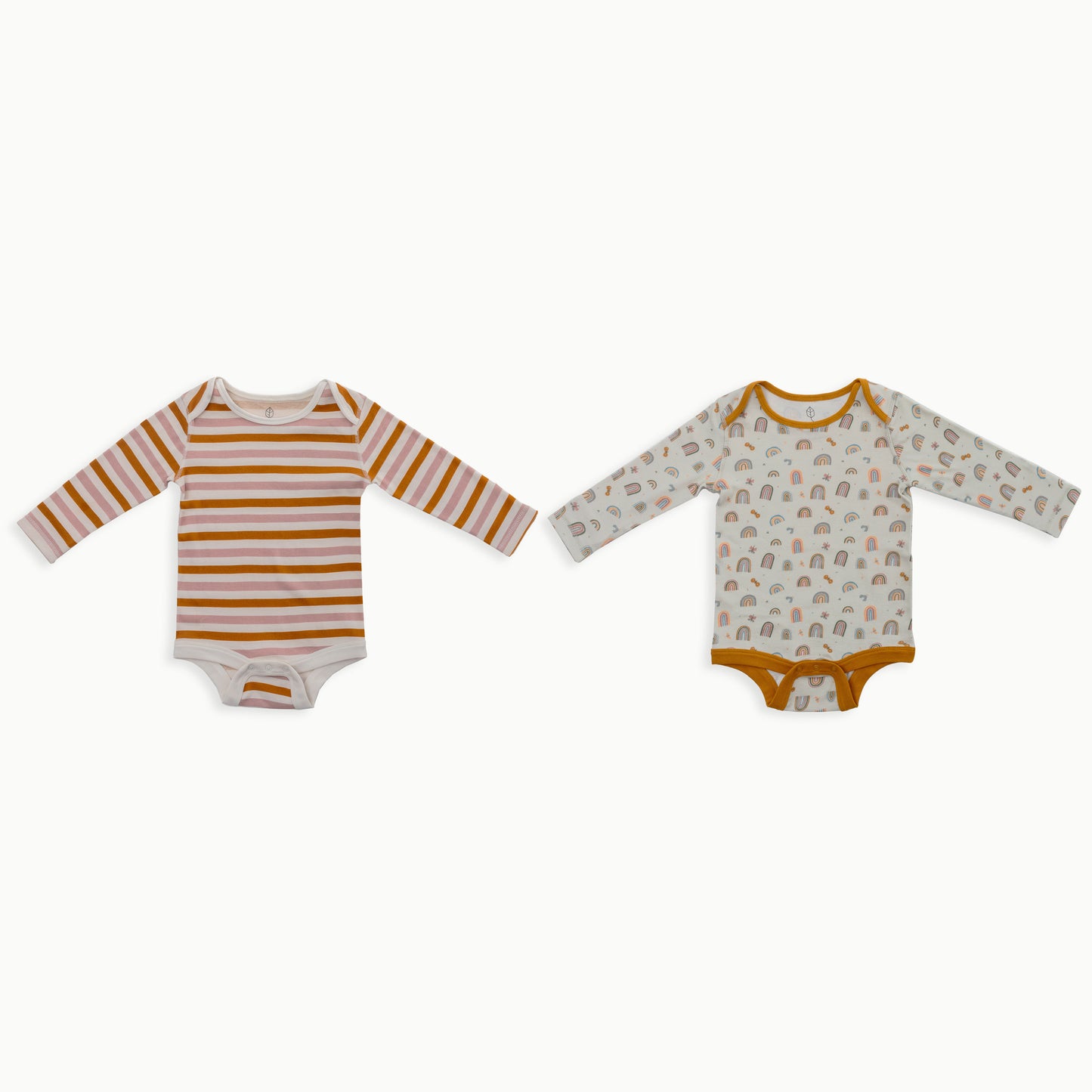 Organic Cotton Baby Long Sleeve Bodysuit, 2-Pack | Rainbows + Striped