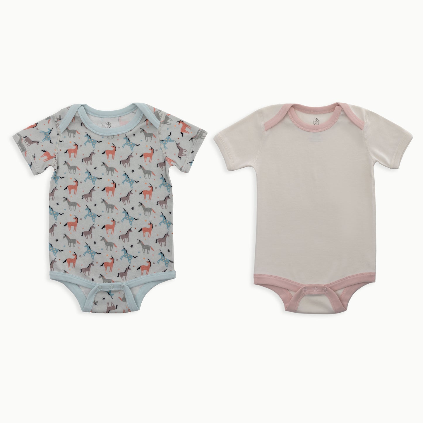 Organic Cotton Baby Short Sleeve Bodysuits, 2-Pack | Unicorns + Solid Cream