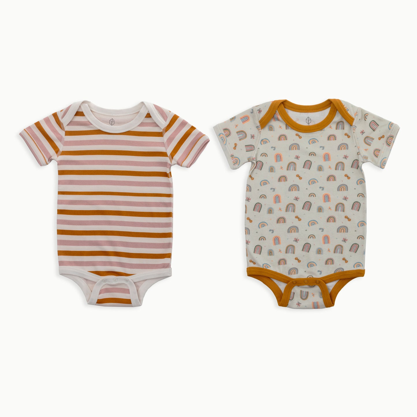 Organic Cotton Baby Short Sleeve Bodysuit, 2-Pack | Rainbows + Striped