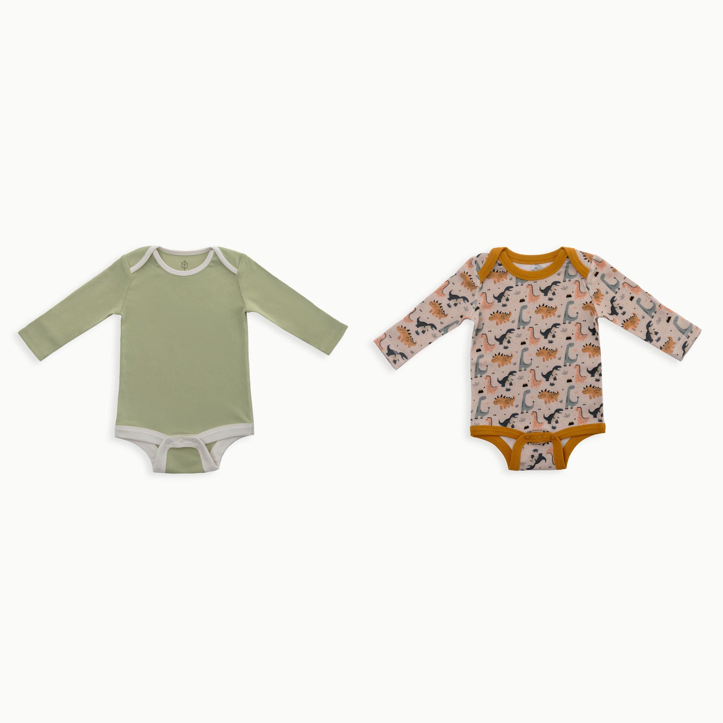 Organic Cotton Baby Long Sleeve Bodysuit, 2-Pack | Dinosaur + Solid Green