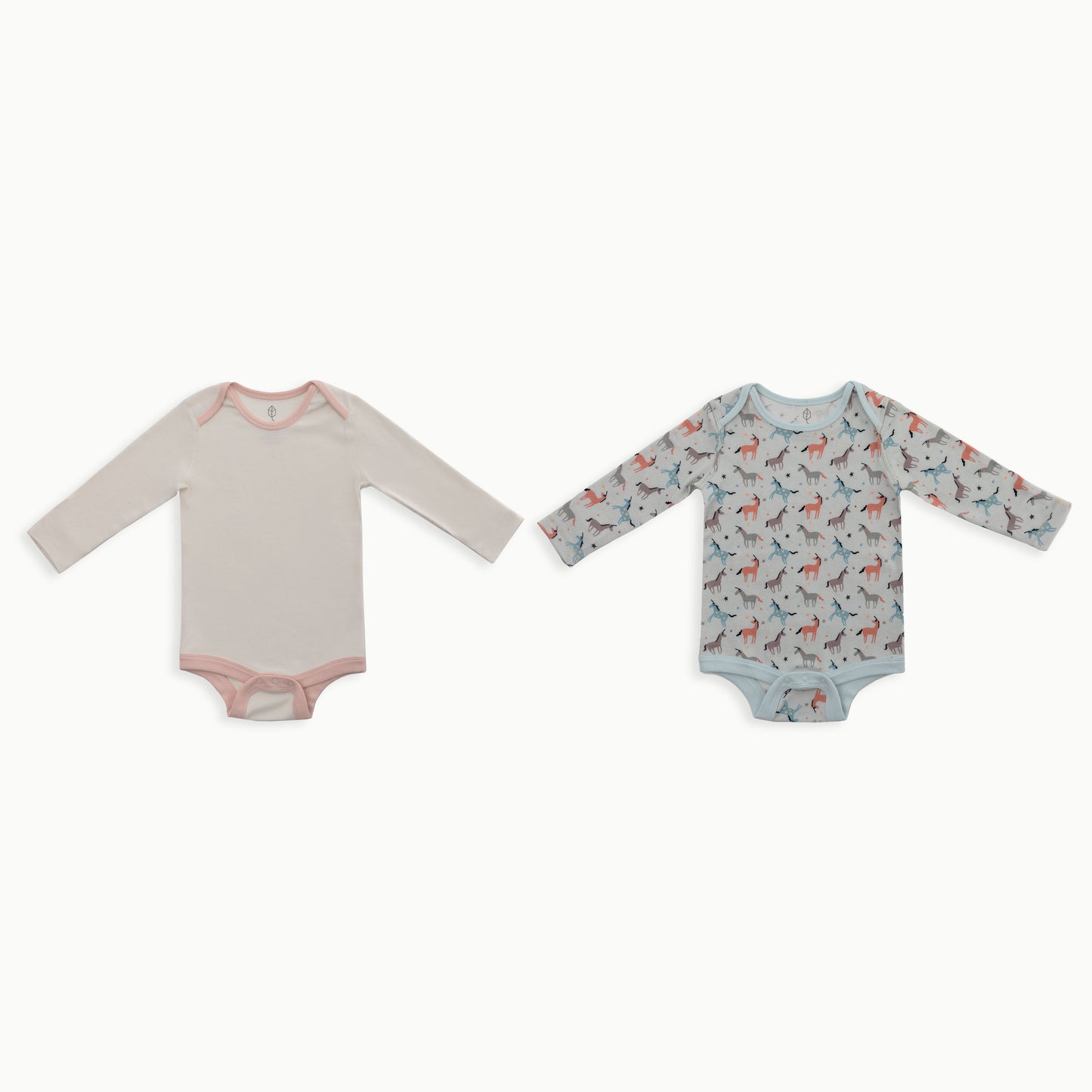 Organic Cotton Baby Long Sleeve Bodysuit, 2-Pack | Unicorns + Solid Cream
