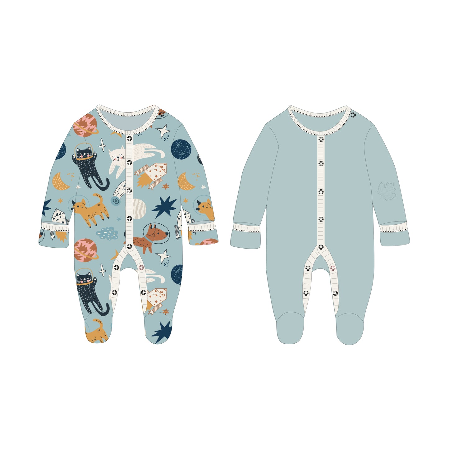 Baby Boys' Sleeper, 2-Pack | Space Cats + Solid Blue