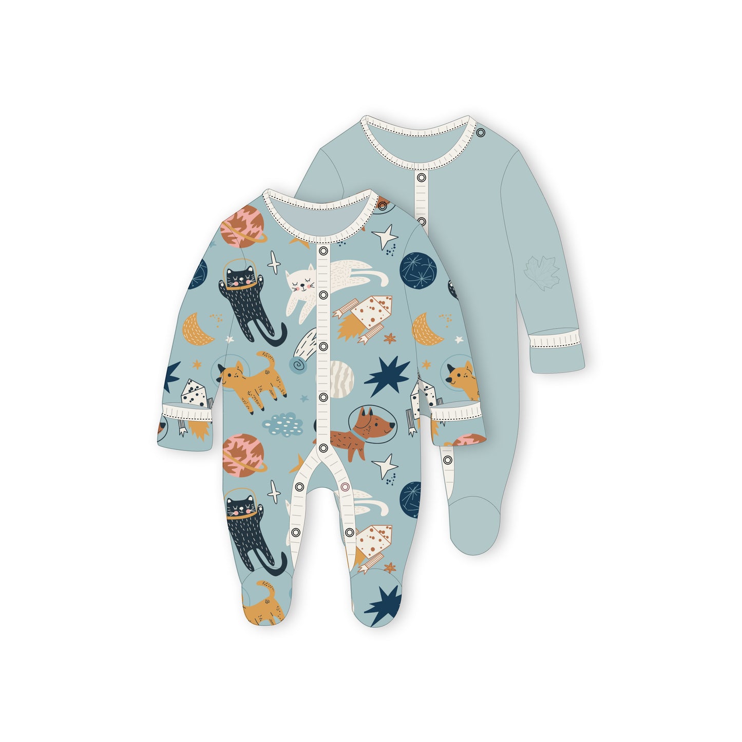 Baby Boys' Sleeper, 2-Pack | Space Cats + Solid Blue