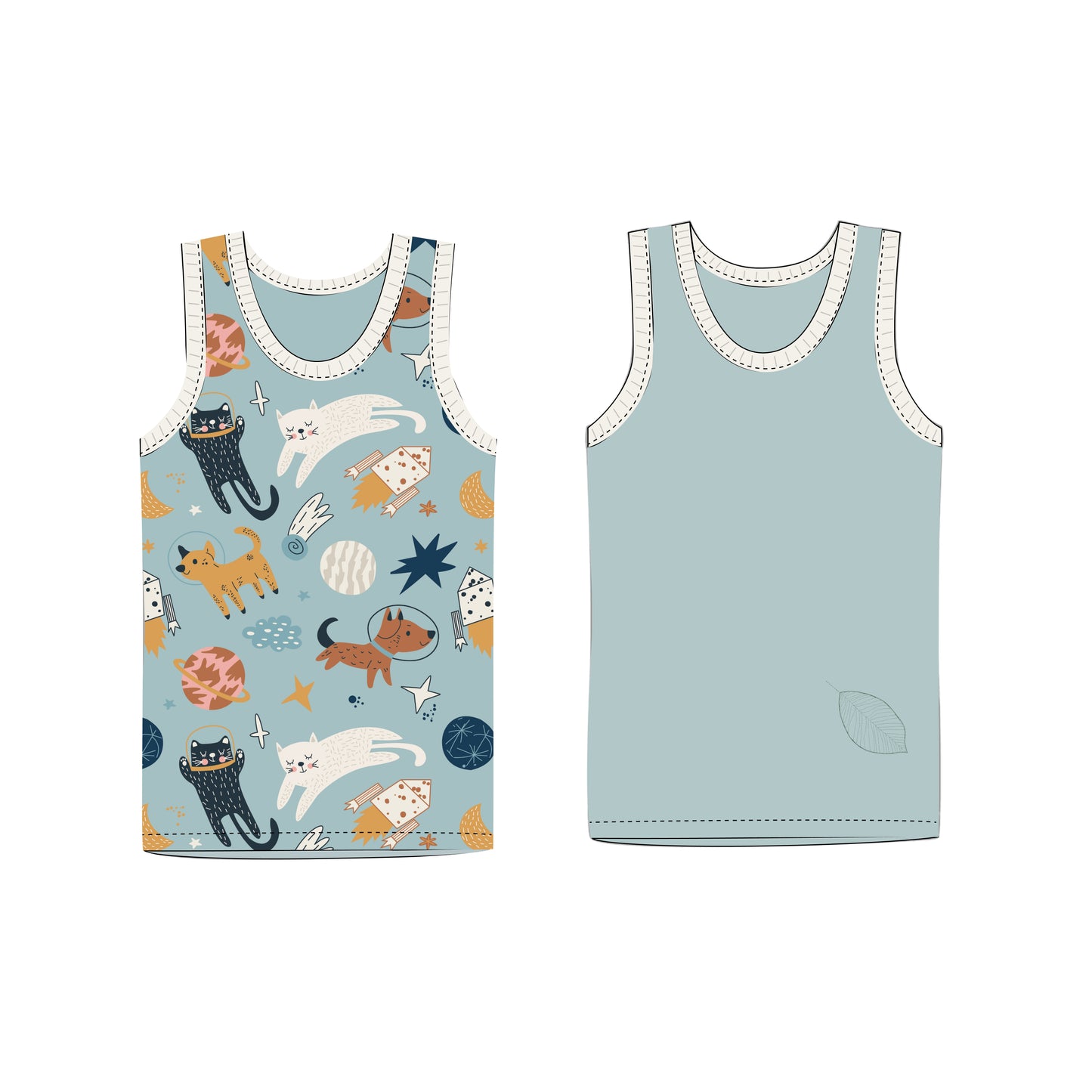 Boys' Tank, 2-Pack | Space Cat + Solid Blue