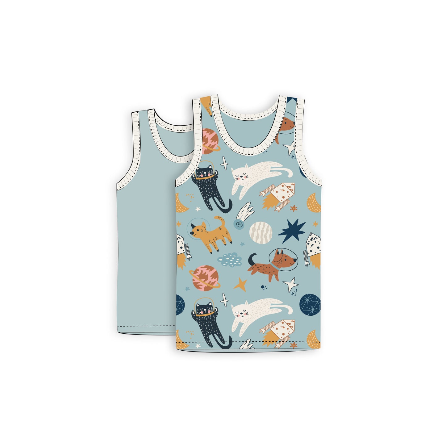 Boys' Tank, 2-Pack | Space Cat + Solid Blue