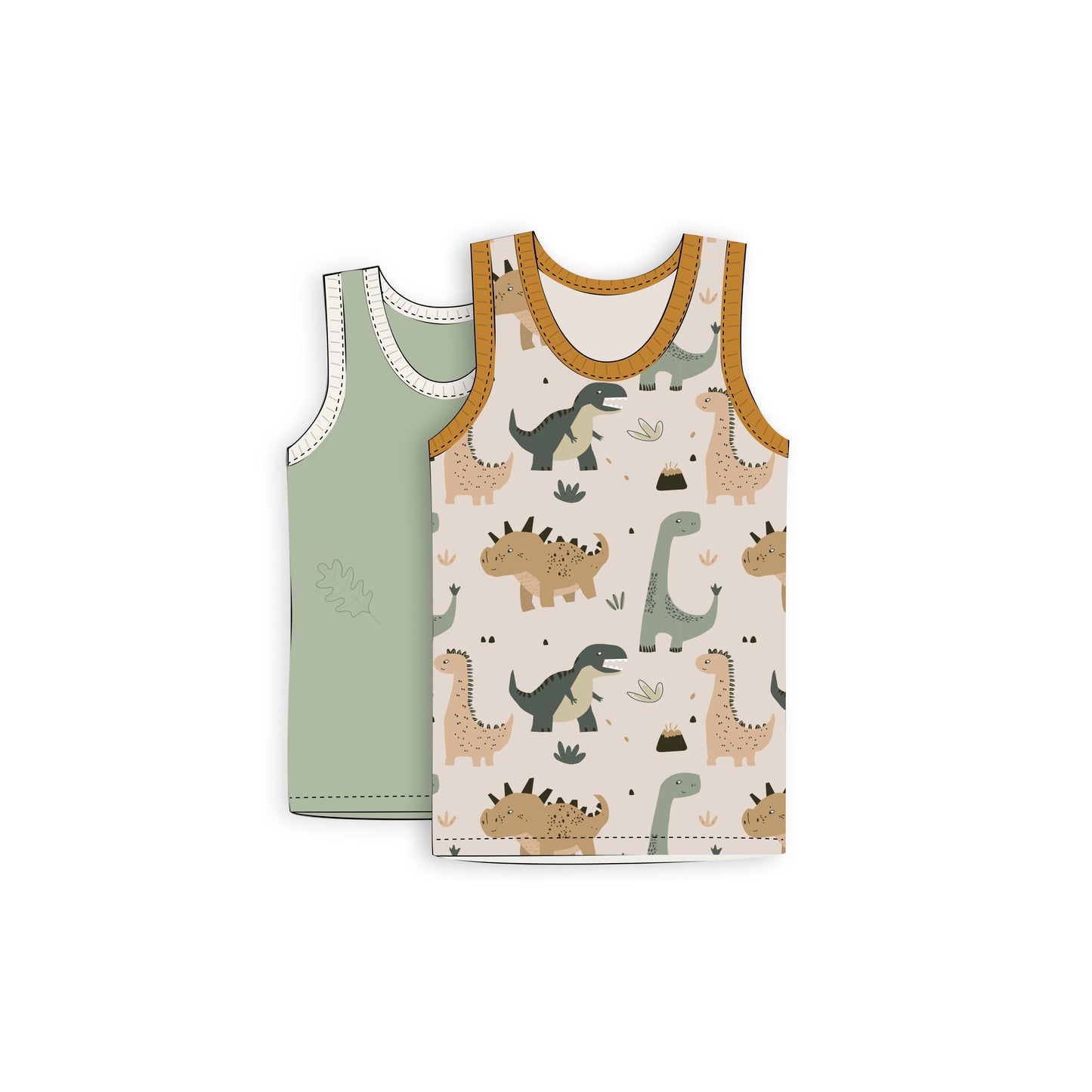 Boys' Tank, 2-Pack | Dinosaur + Solid Green