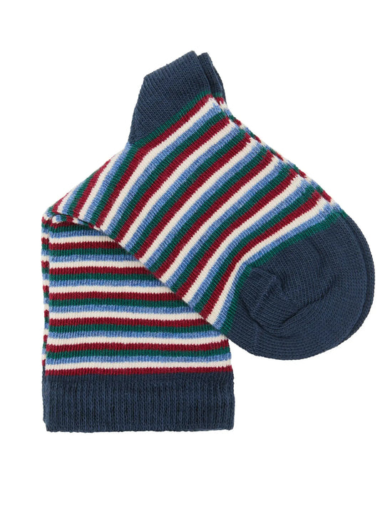 Leela Cotton 98% Organic Cotton Kids Crew Socks, 6-Pack | Navy Green Stripe