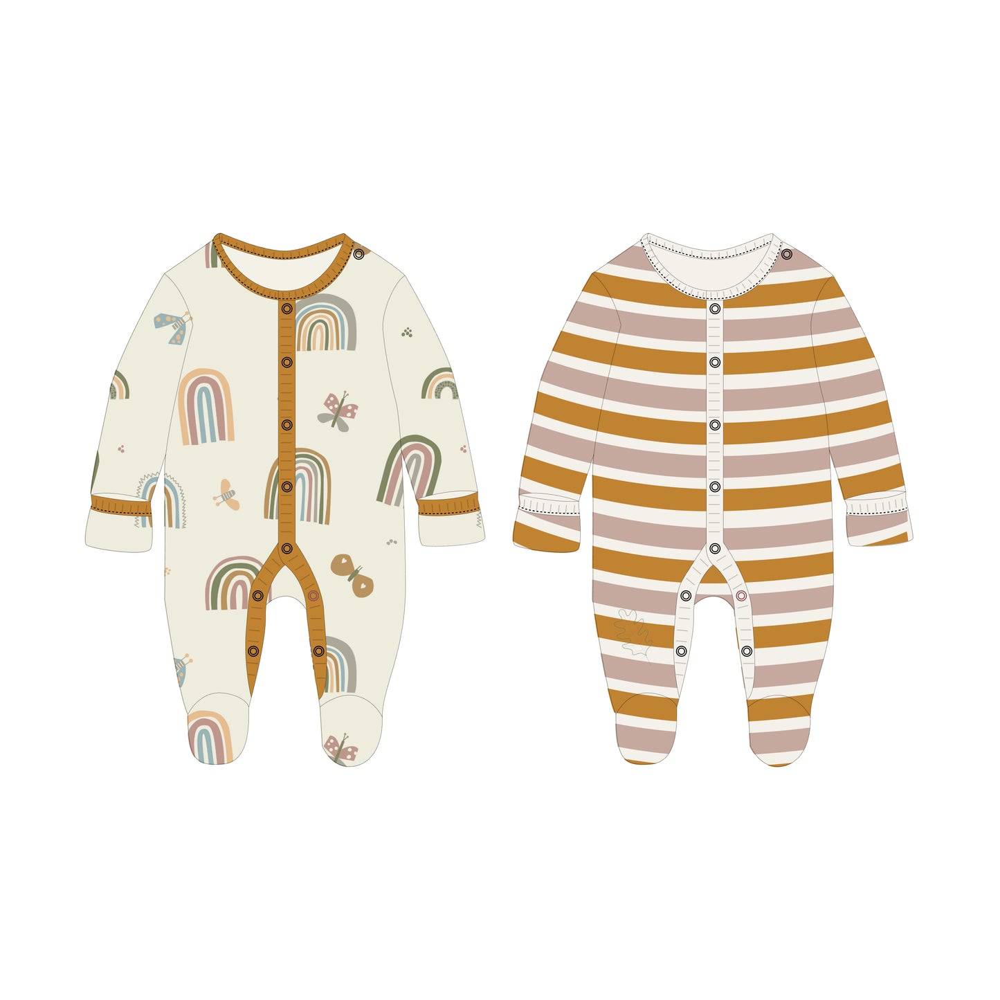 Baby Girls' Sleeper, 2-Pack | Rainbow + Striped