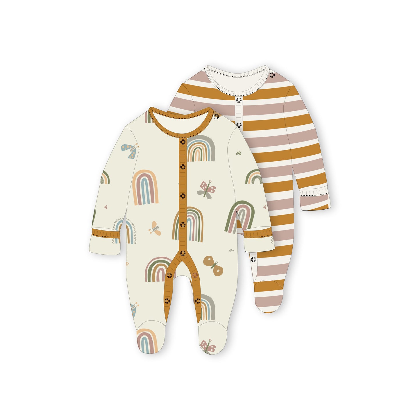 Baby Girls' Sleeper, 2-Pack | Rainbow + Striped