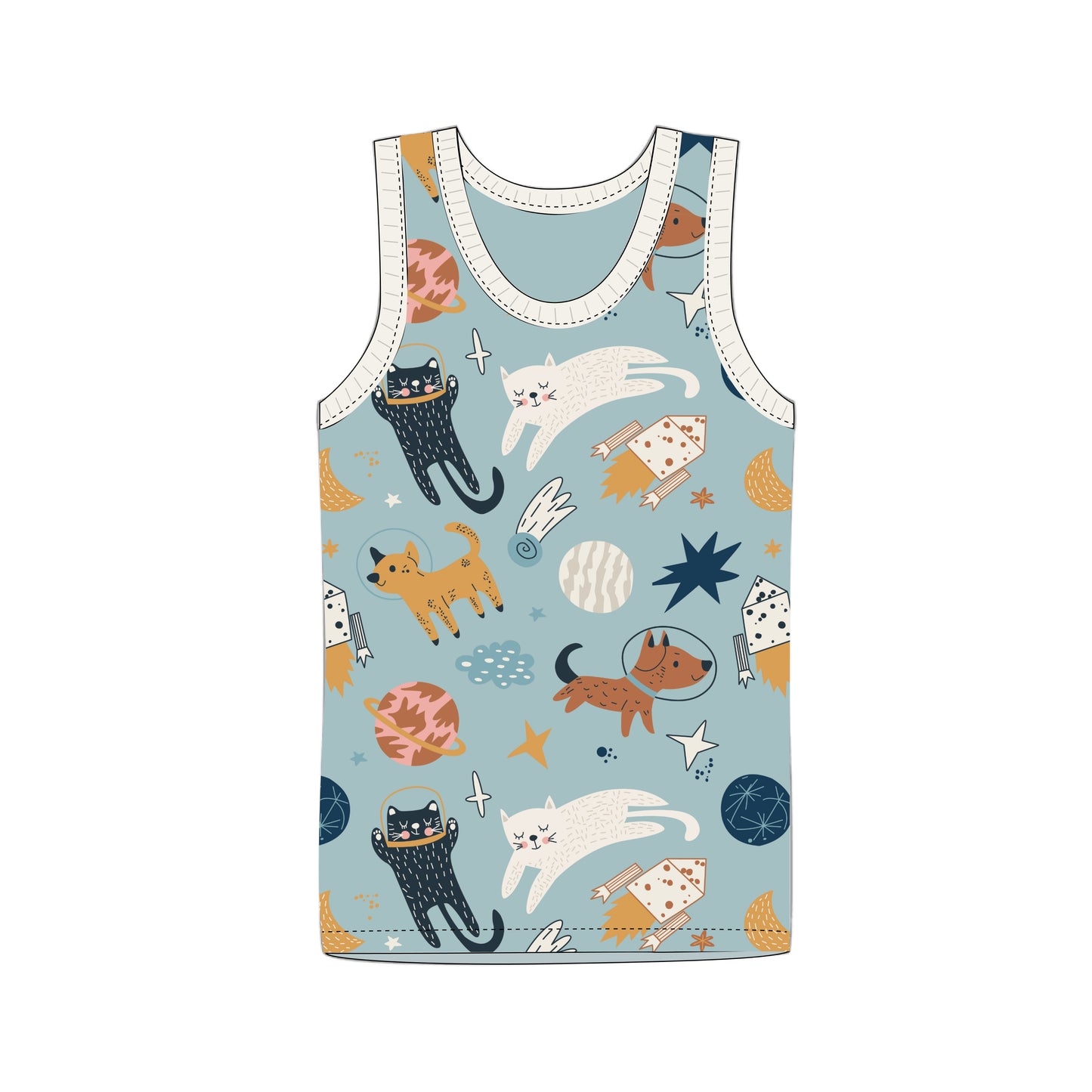Boys' Tank, 2-Pack | Space Cat + Solid Blue