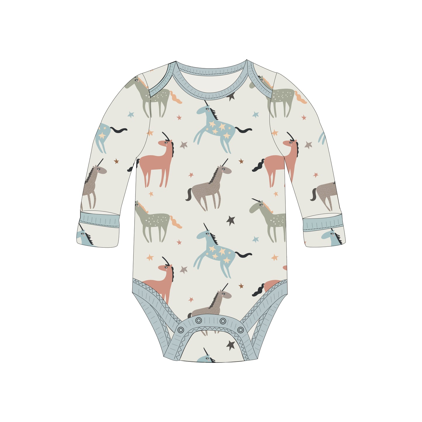 Baby Girls' Long Sleeve Bodysuit, 2-Pack | Unicorns + Solid Cream