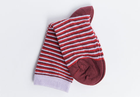 Leela Cotton 98% Organic Cotton Kids Socks, 6-Pack | Burgundy + Lilac Striped