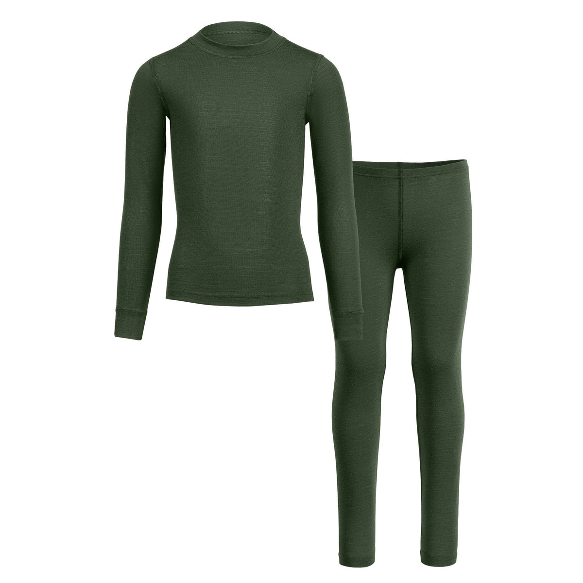 Menique Kids' Merino Long Sleeve & Pants Baselayer 2-Piece in Dark Green