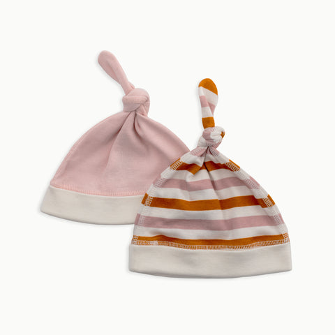 Organic Cotton Baby Knotted Hat | Striped + Solid Pink