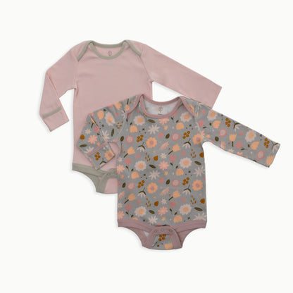 Baby Long Sleeve Bodysuit, 2-Pack | Flowers + Solid Pink
