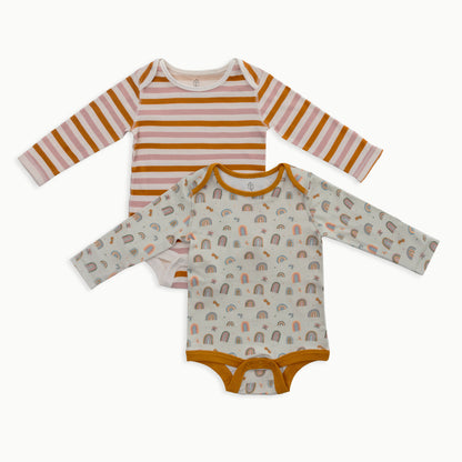 Organic Cotton Baby Long Sleeve Bodysuit, 2-Pack | Rainbows + Striped