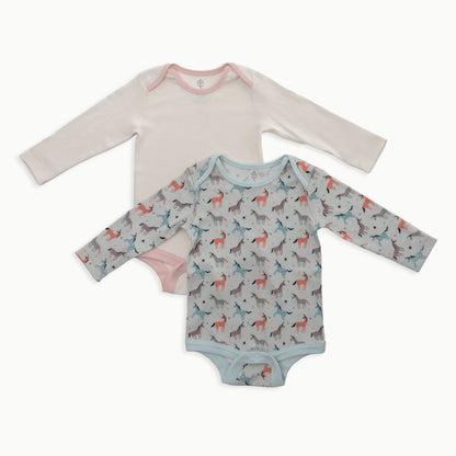 Organic Cotton Baby Long Sleeve Bodysuit, 2-Pack | Unicorns + Solid Cream