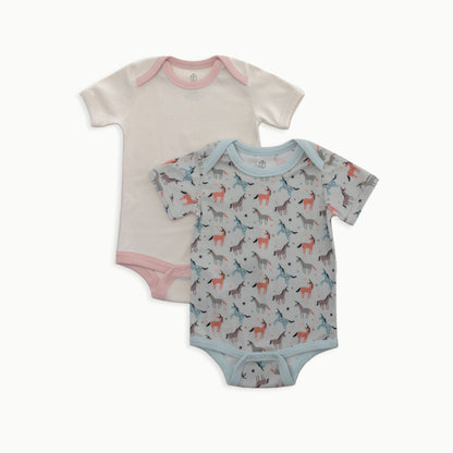 Organic Cotton Baby Short Sleeve Bodysuits, 2-Pack | Unicorns + Solid Cream