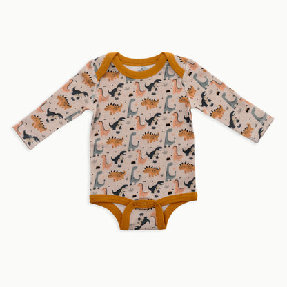 Organic Cotton Baby Long Sleeve Bodysuit, 2-Pack | Dinosaur + Solid Green
