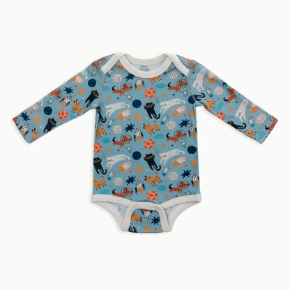 Organic Cotton Baby Long Sleeve Bodysuit, 2-Pack | Space Cats + Solid Blue