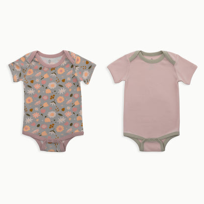Baby Short Sleeve Bodysuit, 2-Pack | Flowers + Solid Pink