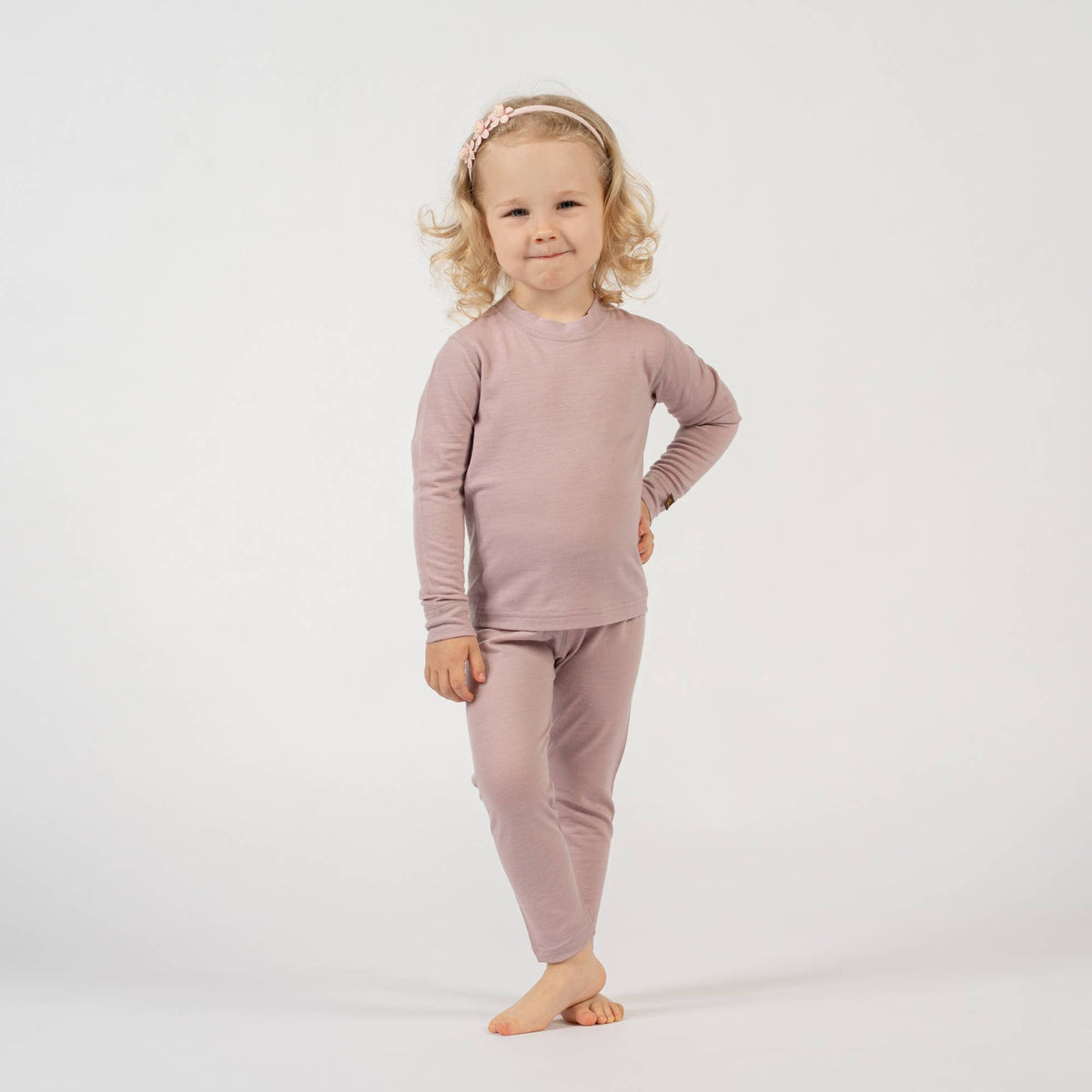 Menique Kids' Merino Long Sleeve & Pants Baselayer 2-Piece in Dark Green