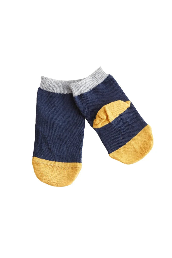 Leela Cotton 98% Organic Cotton Kids Crew Socks, 6-Pack | Navy & Mustard