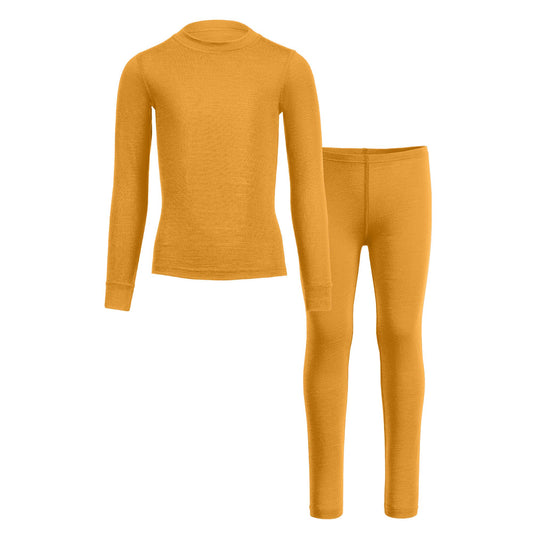 Menique Kids' Merino Long Sleeve & Pants Baselayer 2-Piece in Dark Green