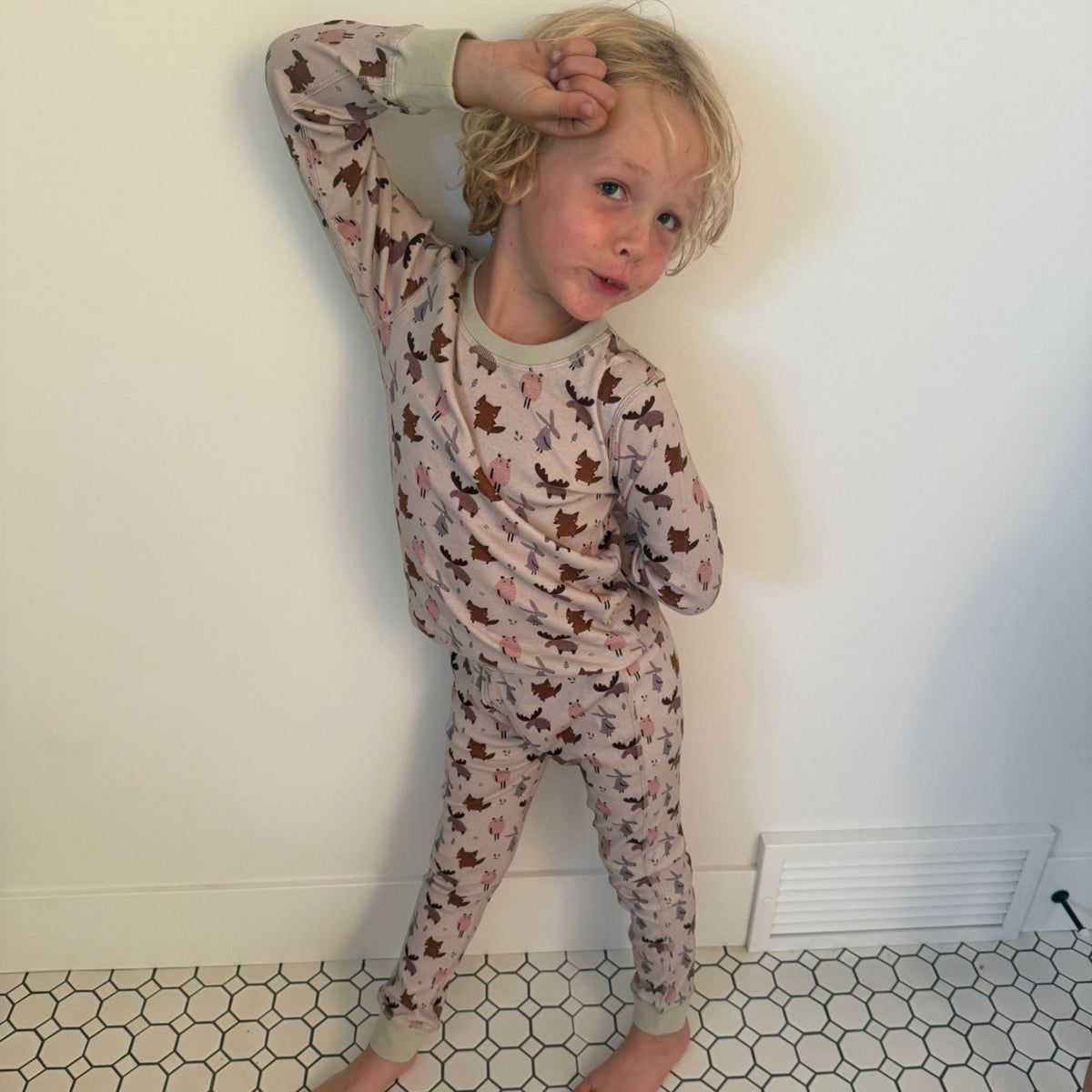 Organic Cotton Long-Sleeve Pajama Bundle | Woodland + Solid Green