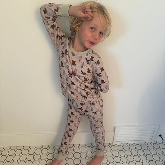 Organic Cotton Long-Sleeve Pajama Bundle | Woodland + Solid Green