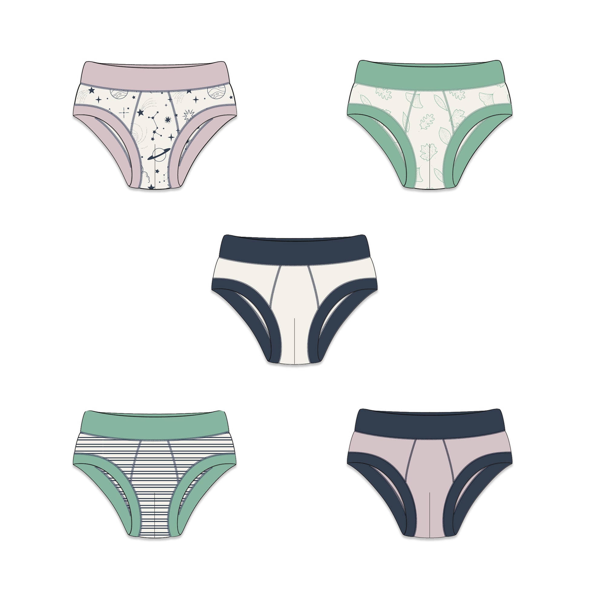 PREORDER | Organic Cotton Boy Briefs | Multi-pack | 5 colors | Stars & Leaves