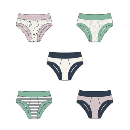 PREORDER | Organic Cotton Boy Briefs | Multi-pack | 5 colors | Stars & Leaves
