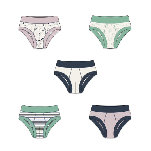 PREORDER | Organic Cotton Boy Briefs | Multi-pack | 5 colors | Stars & Leaves