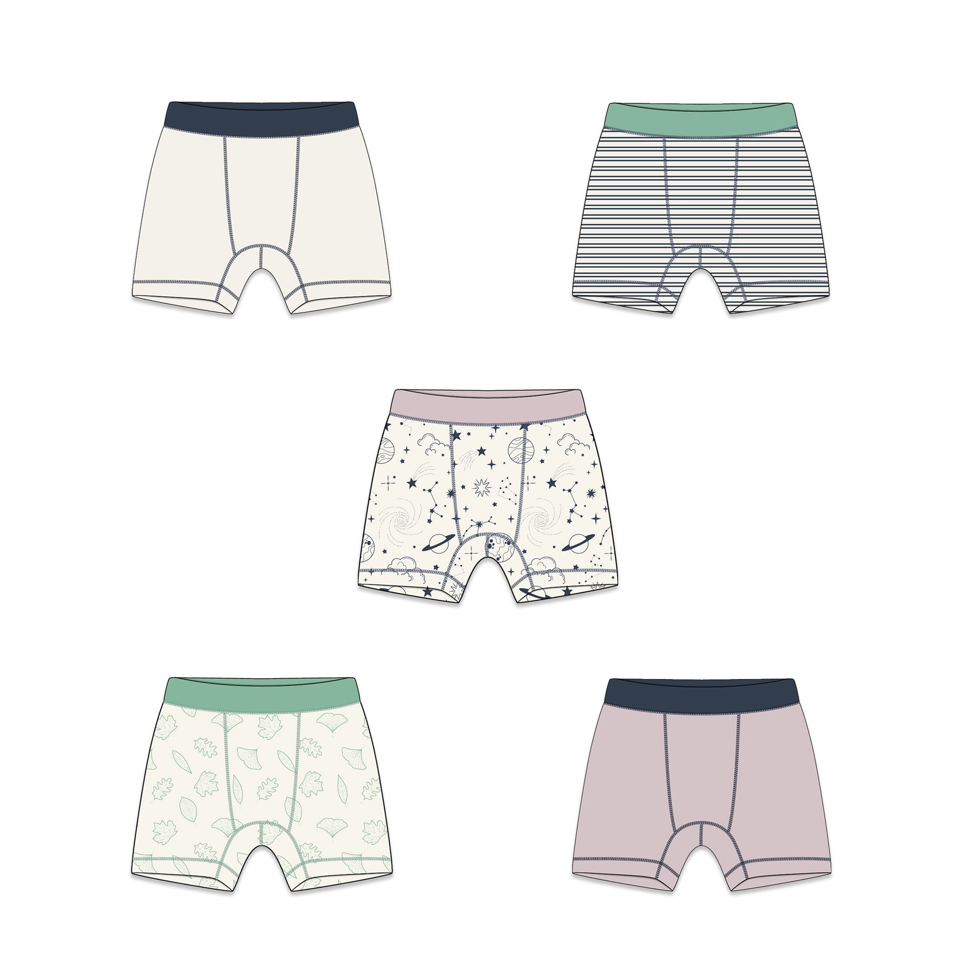PREORDER | Organic Cotton Boy Boxer Briefs | Multi-pack | 5 colors | Stars & Leaves