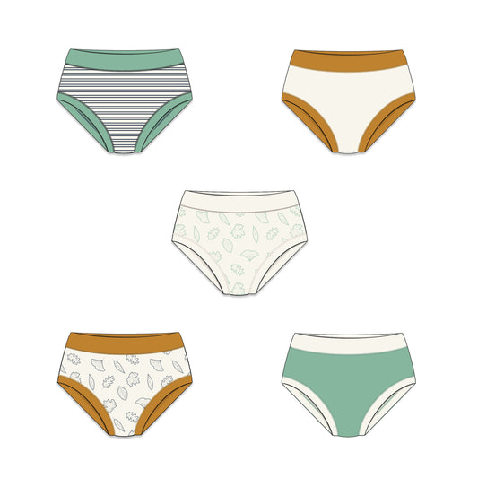 PREORDER | Organic Cotton Girls' Briefs Multi-pack | 5 colors | Leafy Hues